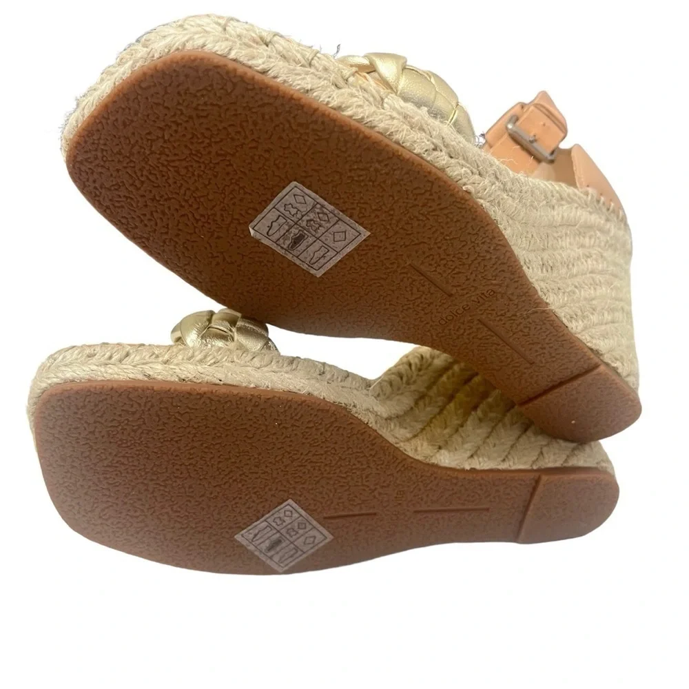 New Dolce Vita Nilton Wedges Size 9 Espadrilles Gold Leather Braided Ankle Strap